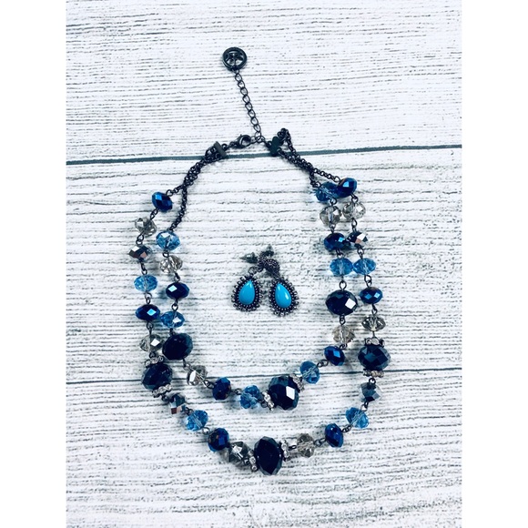 Jewelry - 5 for $25 turquoise earrings & blue crystal necklace set of jewelry